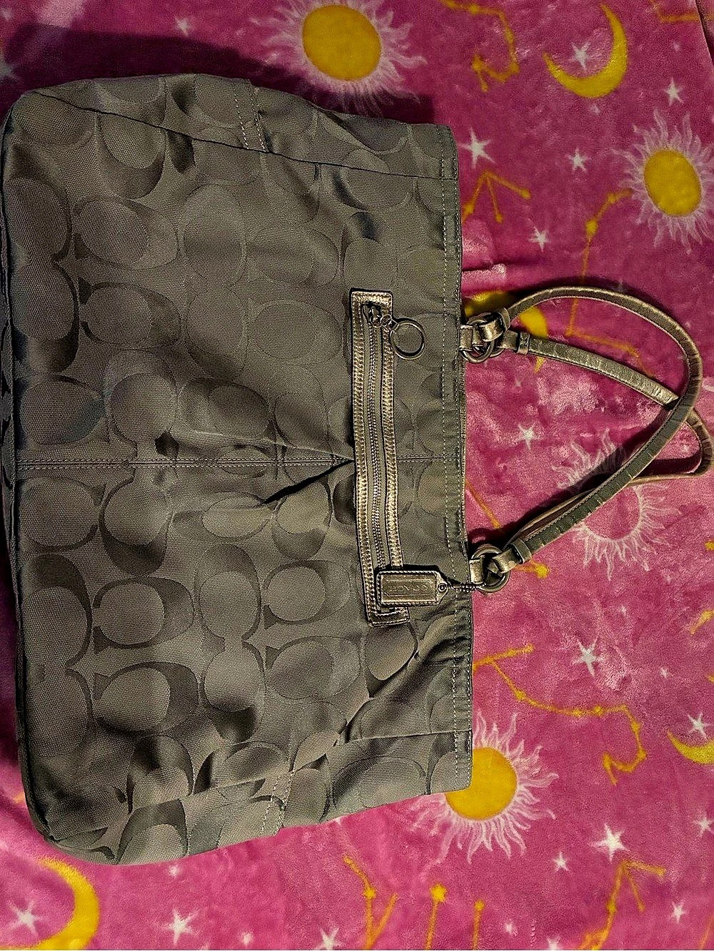 Coach Poppy Op Art Glam Tote Shoulder Bag Gray & Purple